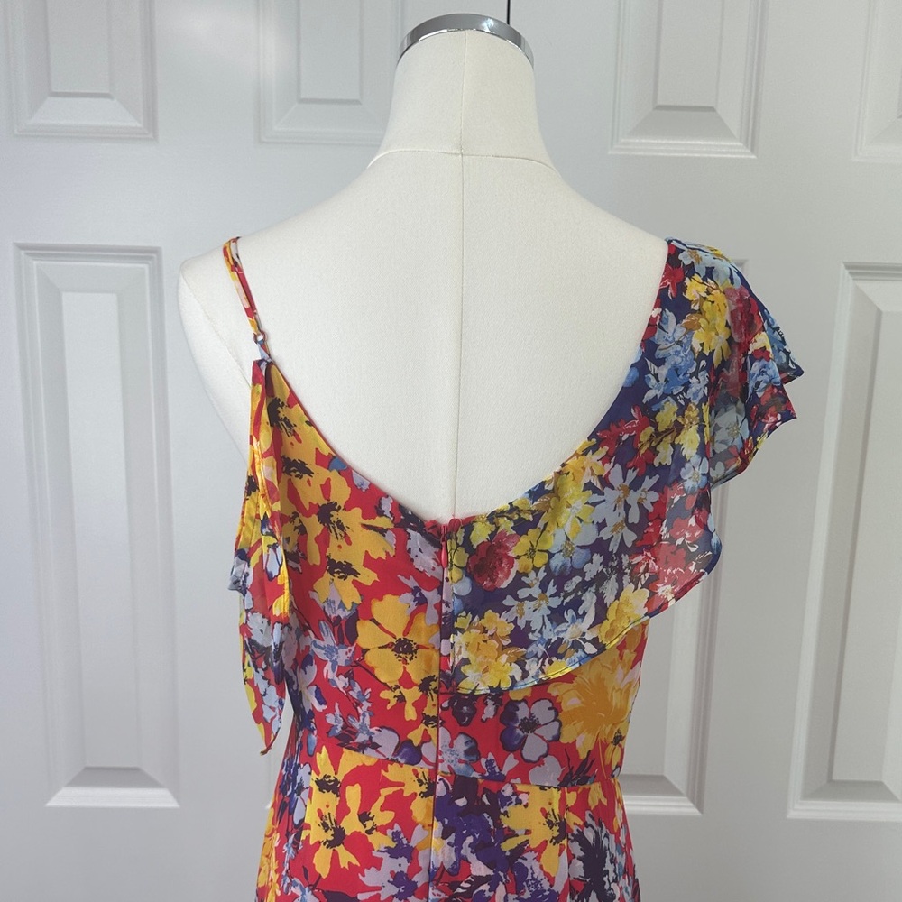 Lulus Ruby Red One Shoulder Boho Wedding Guest Floral Vacation Maxi Dress Size M - Picture 10 of 17